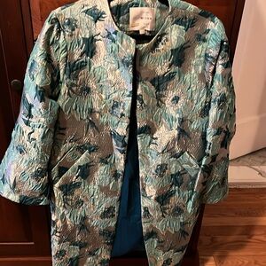 Anthropologie SEEN WORN KEPT Blue/Gold Floral coat Sz 4 brocade jacquard NWT